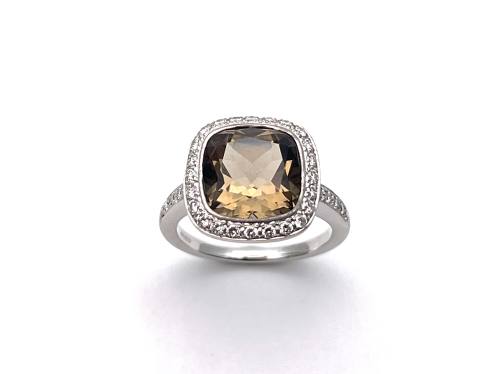 18ct Smokey Quartz & Diamond Ring