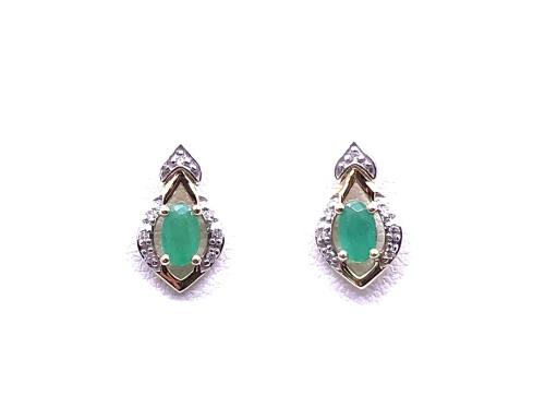 9ct Yellow Gold Emerald & Diamond Stud Earrings