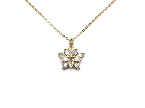 Silver Gold Plated CZ Flower Pendant & Chain