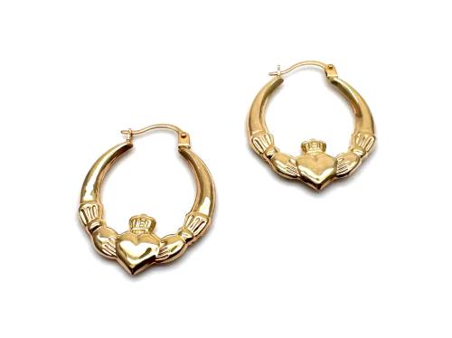 9ct Yellow Gold Claddagh Hoop Earrings