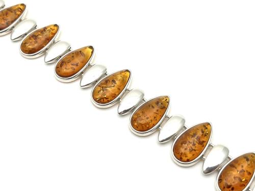 Silver Amber Bracelet 7 1/2 Inch