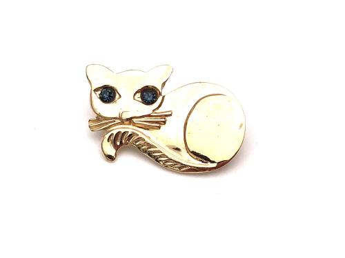 9ct Yellow Gold CZ Cat Brooch