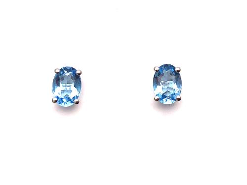 9ct White Gold Blue Topaz Stud Earrings 7x5mm
