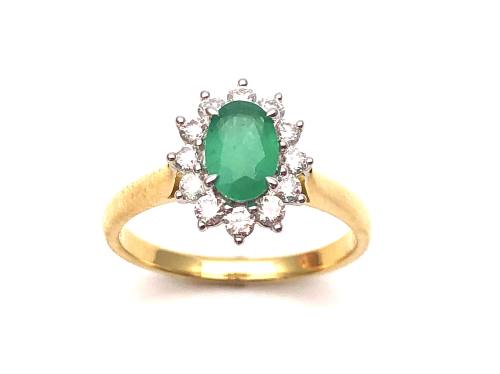 18ct Emerald & Diamond Cluster Ring 0.35ct