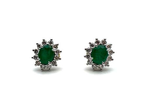 18ct Emerald & Diamond Cluster Earrings 0.33ct