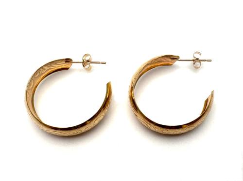 9ct Patterned Half Hoop Earrings