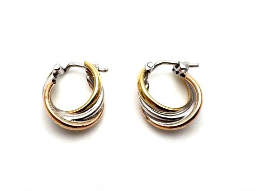 14ct 3 Colour Twisted Hoop Earrings