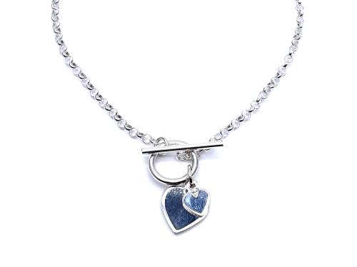 Silver Double Heart T-Bar Belcher Bracelet