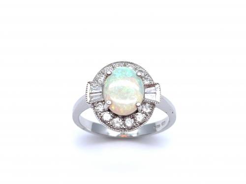 18ct White Gold Opal & Diamond Cluster Ring 0.48ct