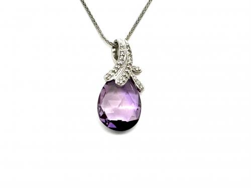 9ct Amethyst & Diamond Pendant + Chain