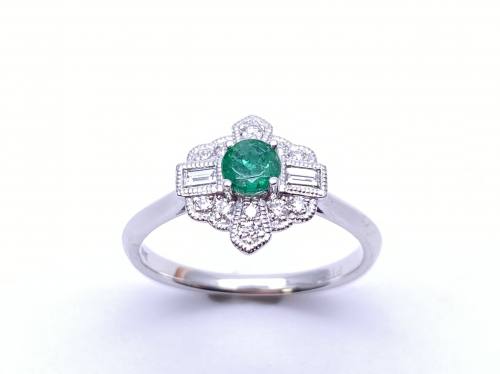 Platinum Emerald & Diamond Cluster Ring