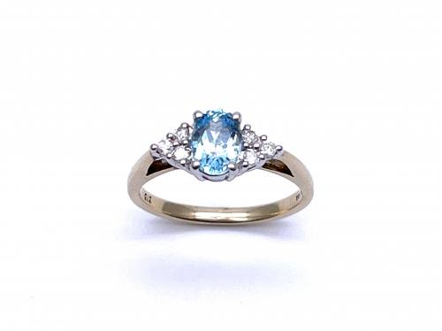 9ct Yellow Gold Blue Topaz and Diamond Ring