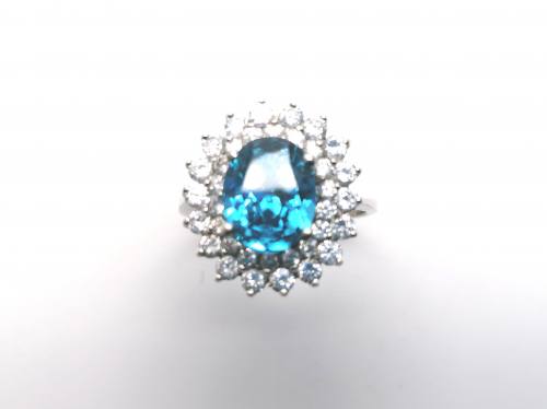 Silver CZ Turquoise & White Cluster Ring