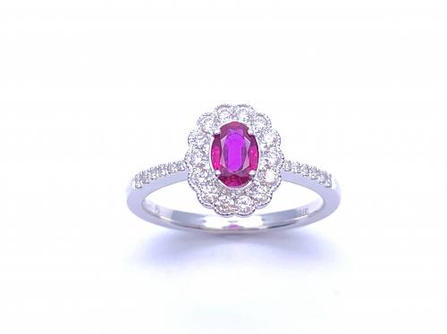 9ct White Gold Ruby & Diamond Cluster Ring 0.29ct