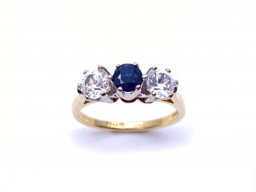 18ct Sapphire & CZ Ring 3 Stone Ring