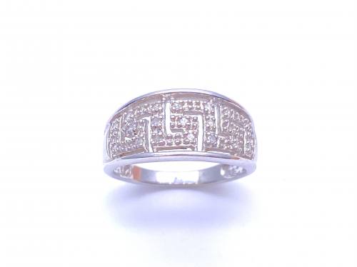 9ct White Gold Diamond Greek Key Ring