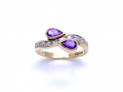 9ct Yellow Gold Amethyst & Diamond Ring