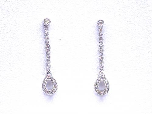 9ct White Gold Pear Shaped Diamond Drop Earrings