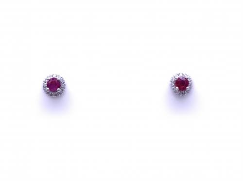 9ct White Gold Ruby & Diamond Cluster Earrings