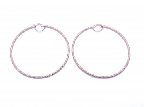 9ct Yellow Gold Textured Hoop Earrings 60mm