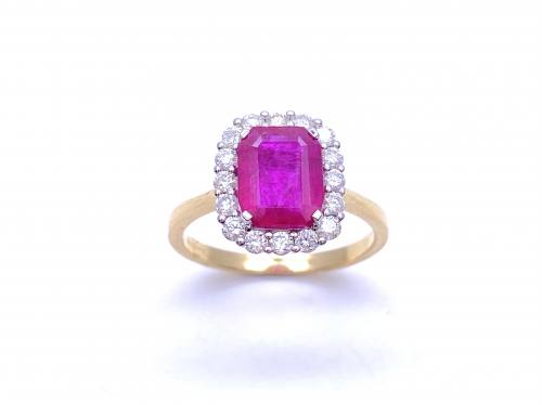 18ct Yellow Gold Ruby & Diamond Cluster Ring