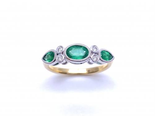 18ct Yellow Gold Emerald & Diamond Ring 0.07ct