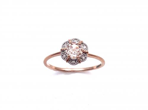 9ct Rose Gold Morganite and Diamond Cluster Ring