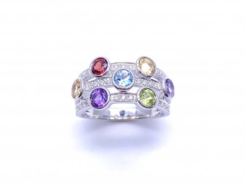 9ct White Gold Multi-Stone & Diamond Ring