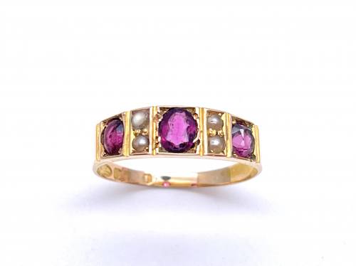 Victorian 15ct Rhodolite Garnet & Seed Pearl Ring