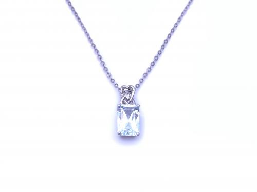 9ct Aquamarine Diamond Pendant & Chain