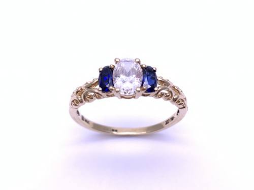 14ct Blue & White CZ 3 Stone Ring