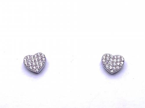 Silver CZ Heart Cluster Stud Earrings
