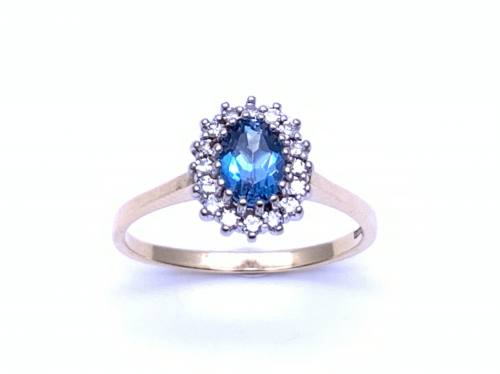 18ct Blue Topaz & Diamond Cluster Ring