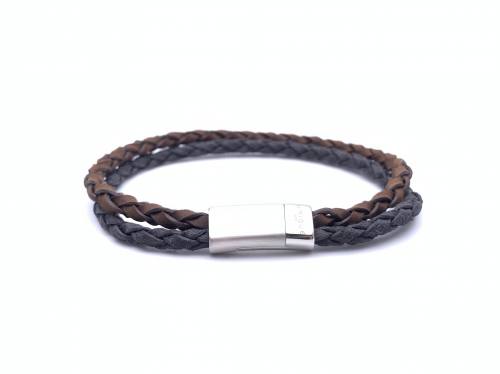 Brown & Grey Double Strand Leather Bracelet