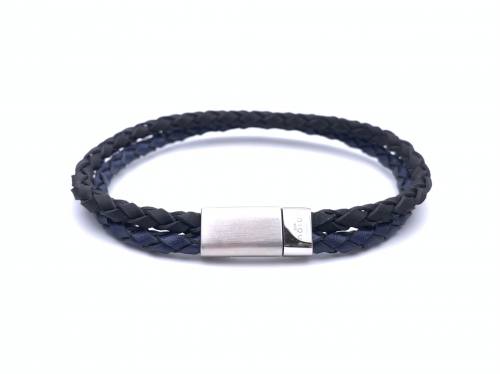 Blue & Black Double Strand Leather Bracelet