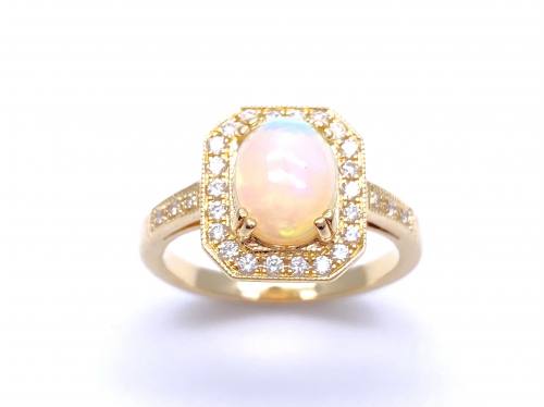 9ct Yellow Gold Opal & Diamond Ring 0.14ct