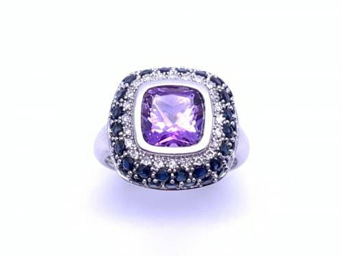 9ct Amethyst, Sapphire & Diamond Ring