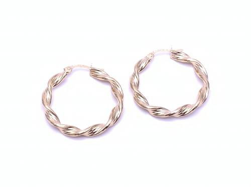 9ct Yellow Gold Textured Twisted Hoop Earrings