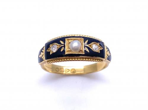 18ct Pearl, Diamond & Enamel Ring 1912