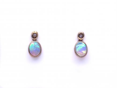 9ct Opal & Diamond Drop Earrings