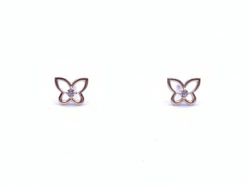 9ct CZ Solitaire Butterfly Stud Earrings