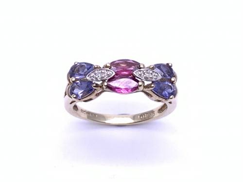 9ct Amethyst, Garent & Diamond Ring