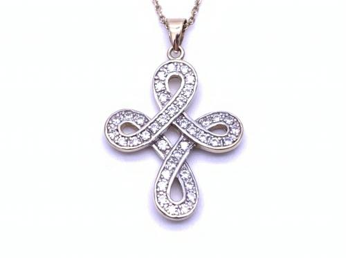 9ct CZ Swirl Cross Pendant & Chain