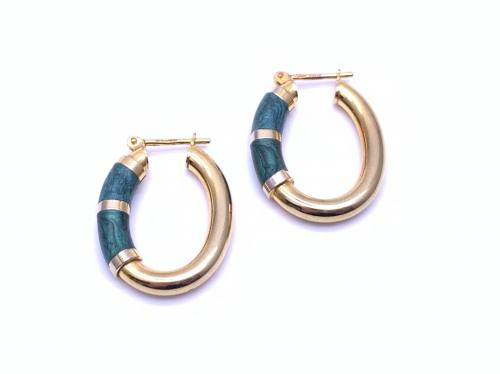 9ct Green Enamel Oval Hoop Earrings