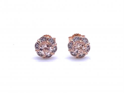 9ct Rose Gold Morganite & Diamond Stud Earrings