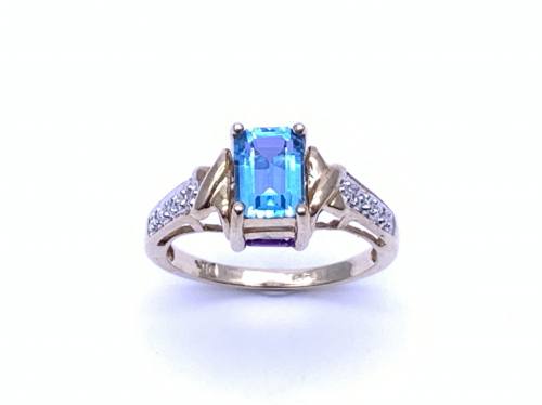 9ct Blue Topaz, Amethyst & Diamond Ring