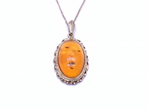 9ct Synthetic Amber Pendant & Chain