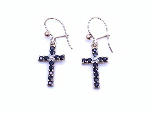 Sapphire & Diamond Drop Cross Earrings