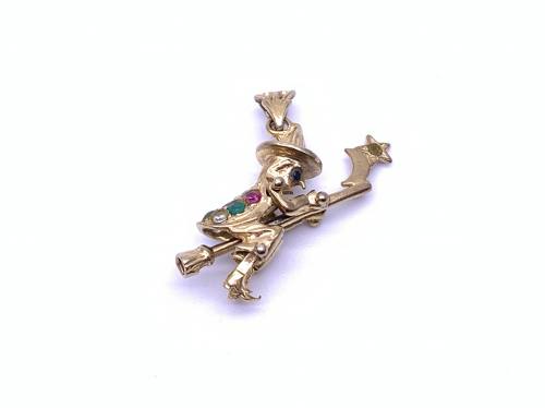 9ct Yellow Gold CZ Witch Pendant