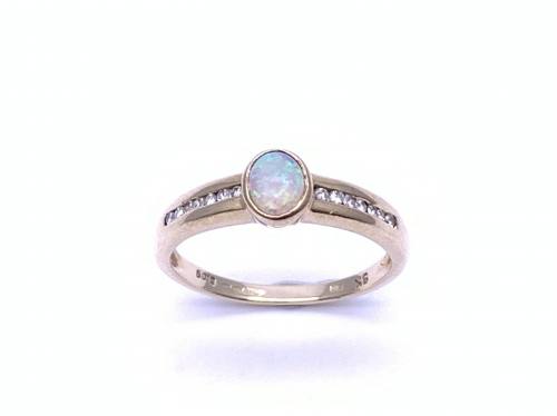 9ct Opal Solitaire & Diamond Ring
